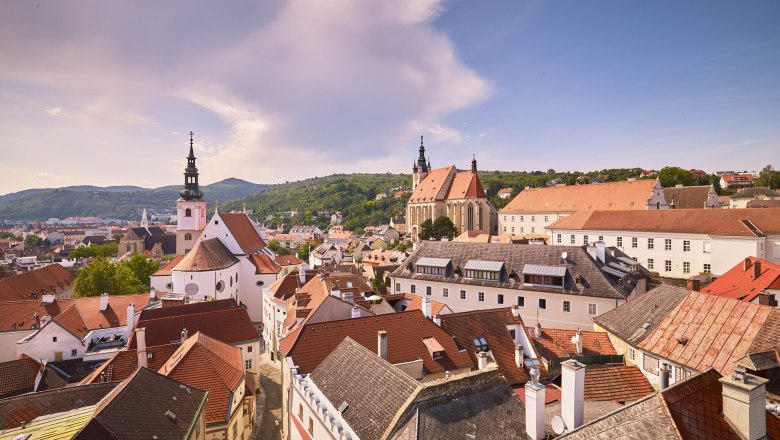 Old town of Krems, © Andreas Hofer Panoramic view of the old town of Krems with churches and red roofs.