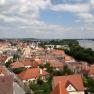 Panoramic view of the rooftops of Krems with the river in the background.