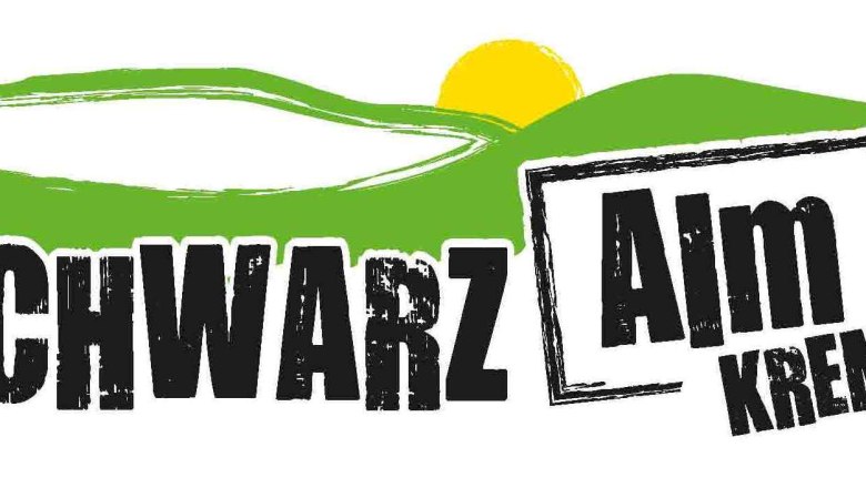 Logo der Schwarzalm Krems mit gr&uuml;nem H&uuml;gel und gelber Sonne.