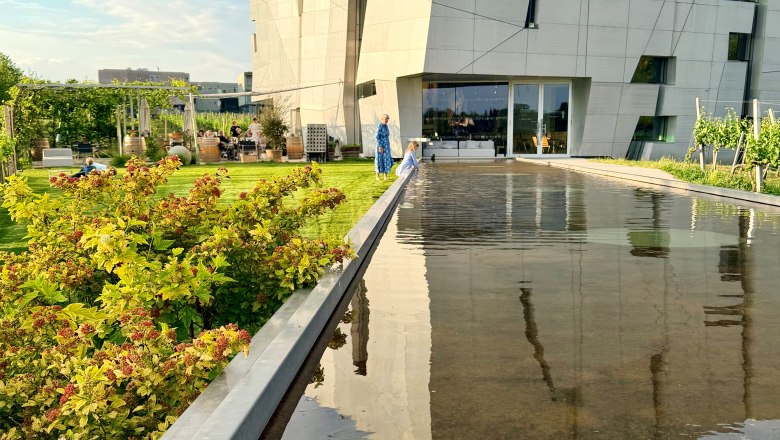 Steininger Weinwelt_Exterior view with reflection in the water_quadr. &copy;Steininger Weinwelt, &copy; Weinwelt Steininger